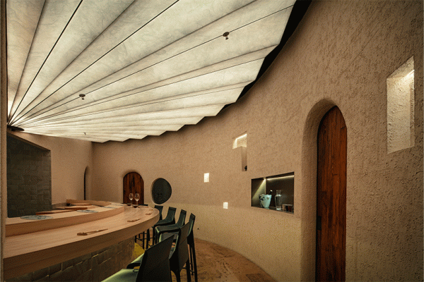 washi-textured ceiling fans across uchida shanghai’s restaurant in china