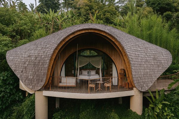 pablo luna studio crafts fluid bamboo ‘belalu dome villa’ in tropical bali